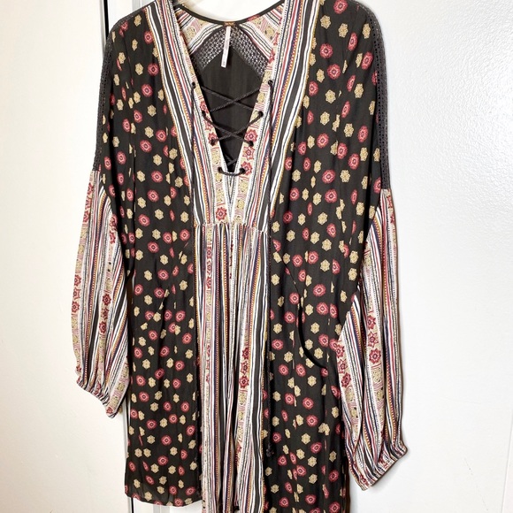 Free People Floral Stripe Boho Peasant Dress XS - Picture 5 of 7